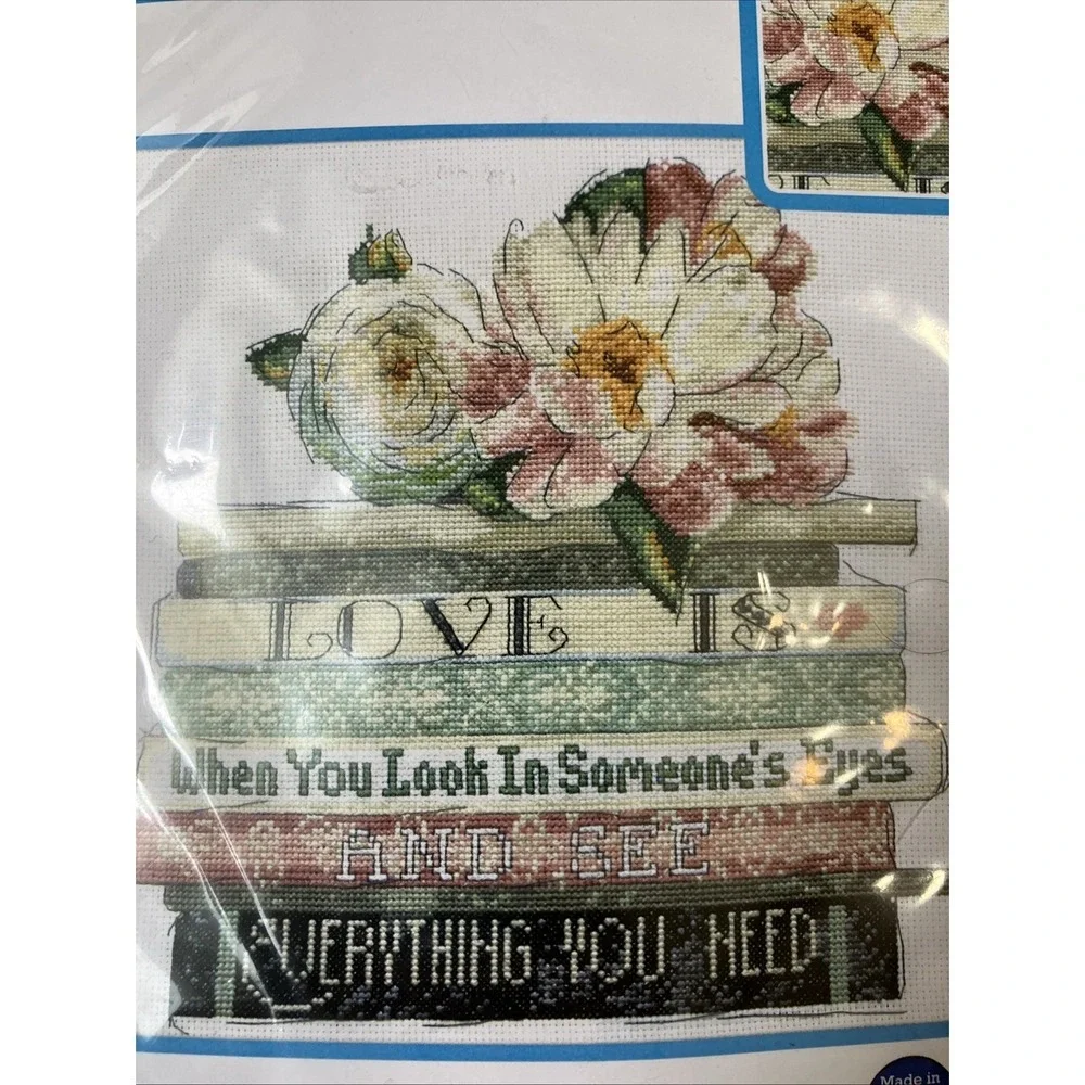 New Janlynn Counted Cross Stitch Kit #997-2317 Love Is.. Stack of Books 14 count